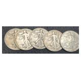 (5) W. Liberty Half Dollars 1935, 37, 41, 42-P&S