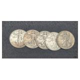 (5) W. Liberty Half Dollars