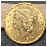 1904 $20 Gold Liberty Double Eagle AU
