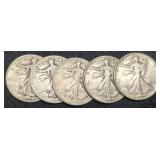 (5) W. Liberty Half Dollars: