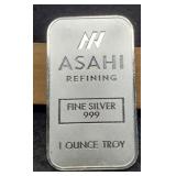 1 Troy Oz. Silver Bar By Asahi Refining