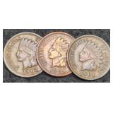 (3) VF Indian Head Cents