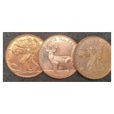 (3) 1 Troy Oz. Copper Rounds