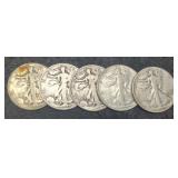 (5) W. Liberty Half Dollars