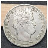 1837 France 5 Francs 90% Silver/25 G