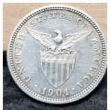 1904 Philippines 20 Centavos 90% Silver/5.38 G