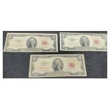 (3) 1953 $2 Red Seal Notes
