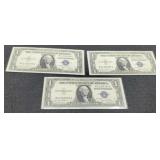 (3) 1935D $1 Silver Certificate Notes Unc/Cons. #