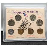 Display WW2 Coins 4 Silver Nickels,