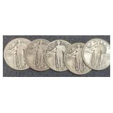 (5) 1927 Standing Liberty Quarters
