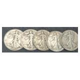 (5) W. Liberty Half Dollars