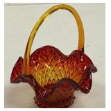 Amberina Diamond Quilted Glass Basket