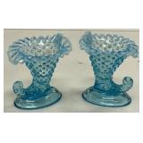 Ice Blue Fenton Cornucopias