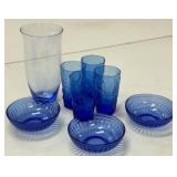 Blue Dishes, Glasses and Vase