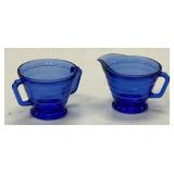 Blue Paneled Creamer and Sugar