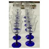 12 - Blue Stemmed Wine Glasses