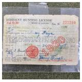1930 Illinois Hunting License