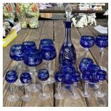 Cut Blue Decanter and Wines