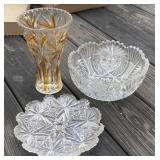 Pattern Glass Vase and Bowl