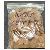 Lot Of 1,000 Copper L. Cents 1959-1982