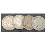(4) Barber Quarters 1896, 00, 08-D, 15