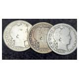 (3) Barber Quarters 1899, 07, 08-D