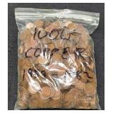 Lot Of 1,000 Copper L. Cents 1959-1982
