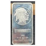 10 Troy Oz. Silver Bar Indian/Buffalo