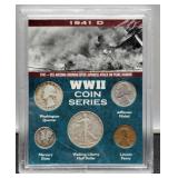 Display 5 1941-D Coins "WW2" Coin Series