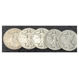 (5) No Date W. Liberty Half Dollars