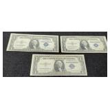 (3) 1935 $1 Silver Certificate Notes D, E, G