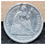 1871 Liberty Seated Half Dime, Rim Ding