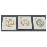 (3) Unc. Silver War Nickels 1944-P&D, 1945