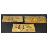 (3) Gold Layered $100 Replica Notes