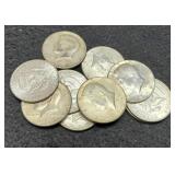 (10) 40% Silver K. Half Dollars