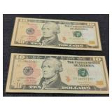 (2) 2017A $10 FR Star Notes Unc/Consecutive #