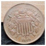 1865 Two Cent VF w/ WE