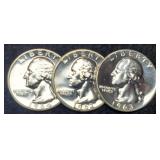 (3) Silver Proof Quarters 1962, 63, 64