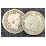 (2) Barber Dimes 1905, 1906-O