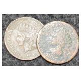 (2) 1876 Indian Head Cents Poor To AG