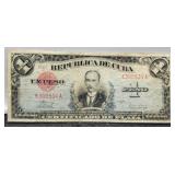 1938 Cuba 1 Peso Note Nice