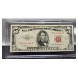 1953A $5 Red Seal Note In Hard Case