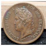1841 French Colonies Large Copper 5 Cents