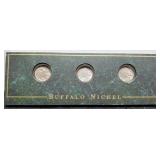 Display w/ 3 Buffalo Nickels Back To 1929-S
