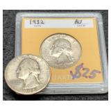 (2) Silver W. Quarters 1932 AU, 1936-D VG