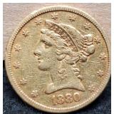 1880 $5 Gold Half Eagle VF