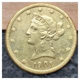 1901 $10 Gold Liberty Eagle AU Reverse Edge Cut