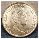 1912 Netherlands Gold 10 Gulden 90% Gold