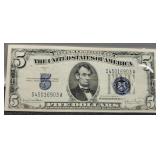 1934D $5 Silver Certificate Note AU