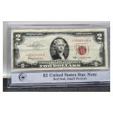 1963 $2 Red Seal Star Note AU In Hard Case